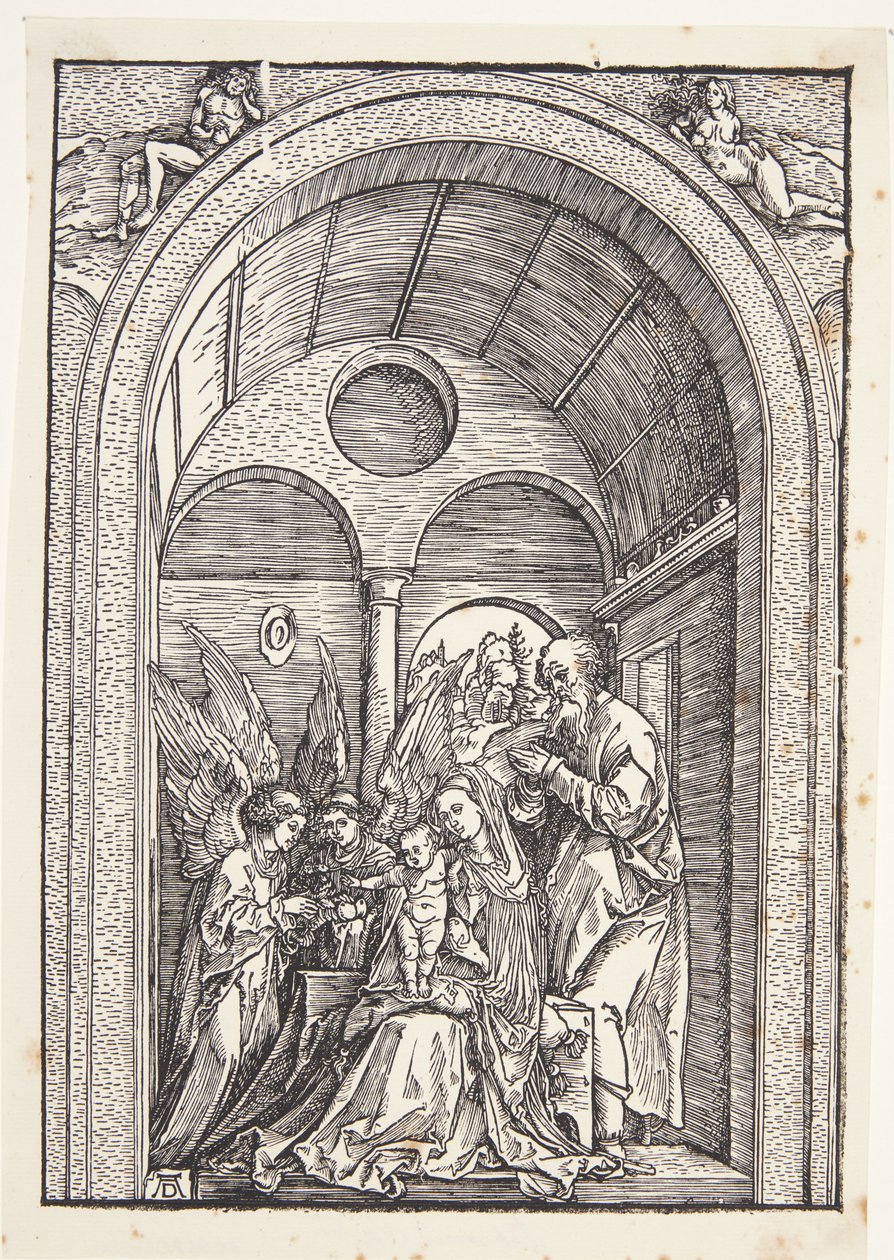 The Holy Family with Two Angels in a Vaulted Hall by Albrecht Dürer