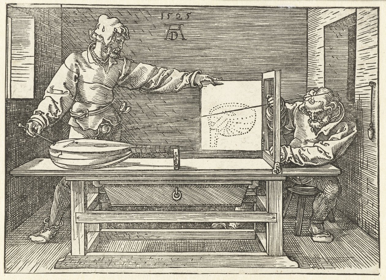 Artist Drawing a Lute by Albrecht Dürer or Duerer