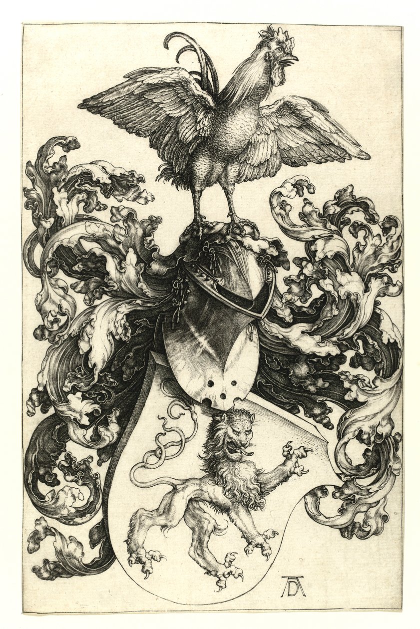 Coat of Arms with Lion and Rooster, 1502-03 by Albrecht Dürer