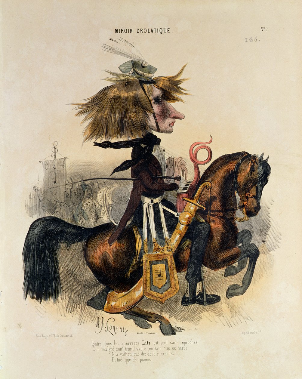 Caricature of Franz Liszt (1811-86) by Alcide Joseph Lorentz