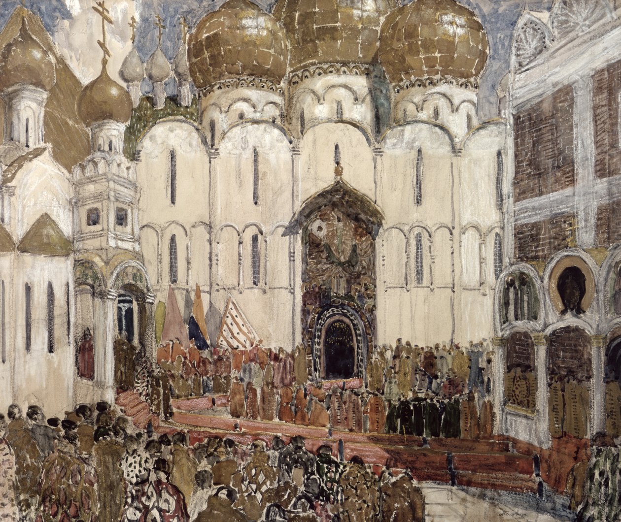 A Square in the Moscow Kremlin, stage design for the Prologue, Scene 2 ...