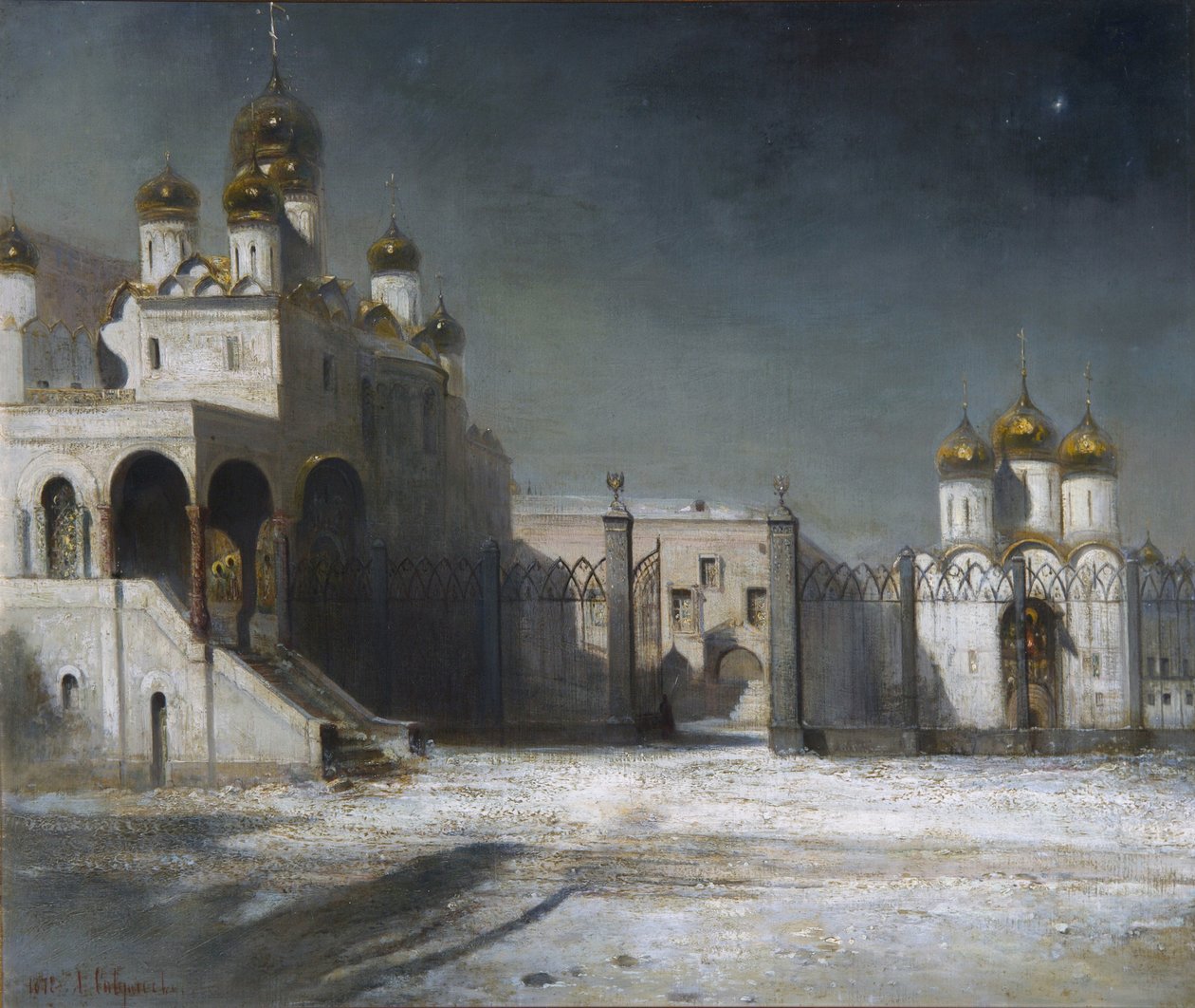 The Cathedral Square in the Moscow Kremlin at Night by Alexei Kondratjewitsch Sawrassow