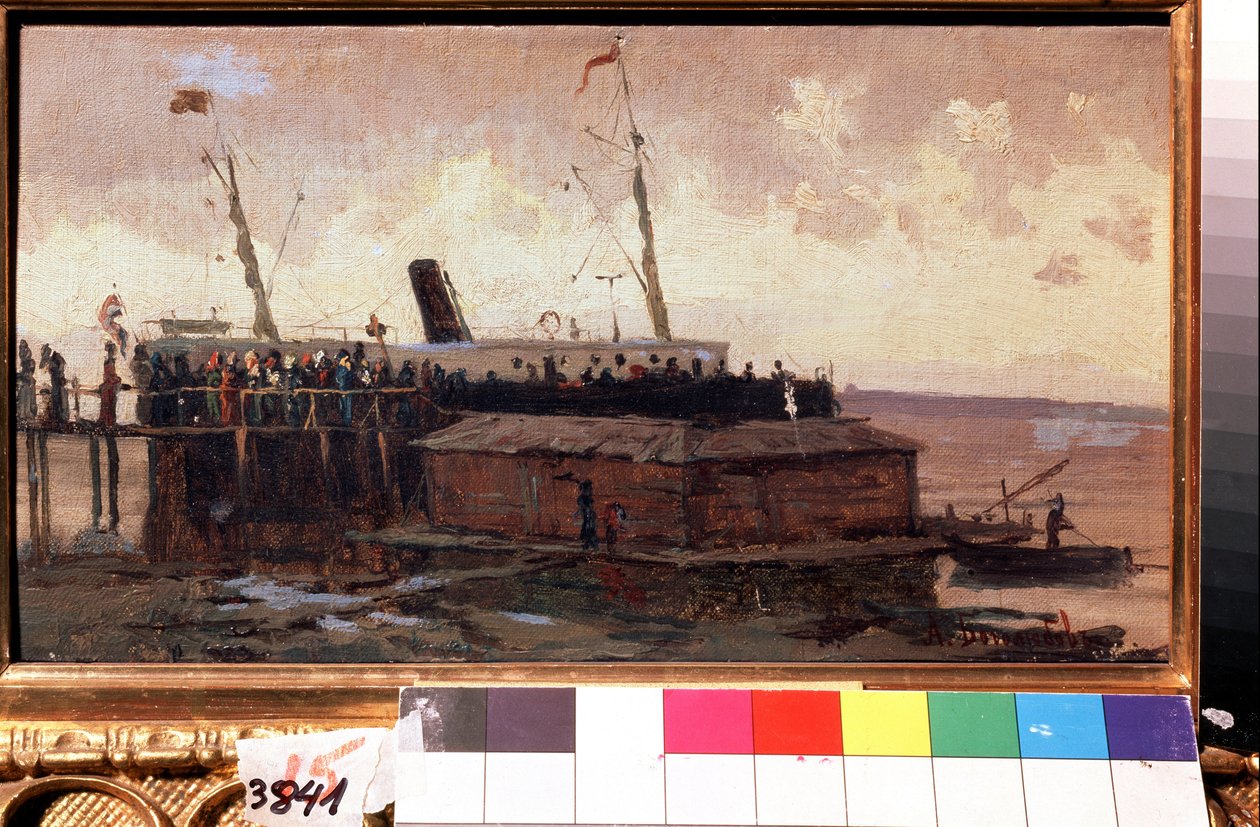 View of a Steamboat at Quay in a Port by Aleksei Petrovich Bogolyubov