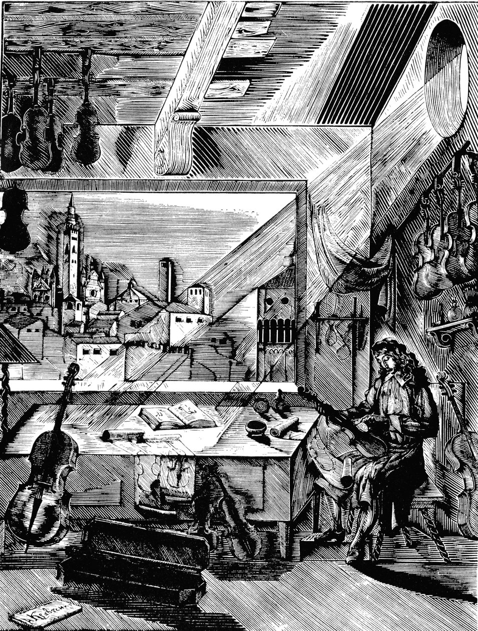 Italian Musical Instrument Maker Antonio Stradivari in His Workshop, 1926 by Aleksey Kravchenko