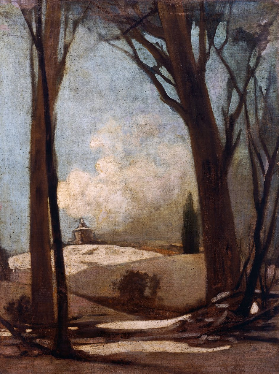 Snowy landscape with San Luca by Alessandro Guardassoni