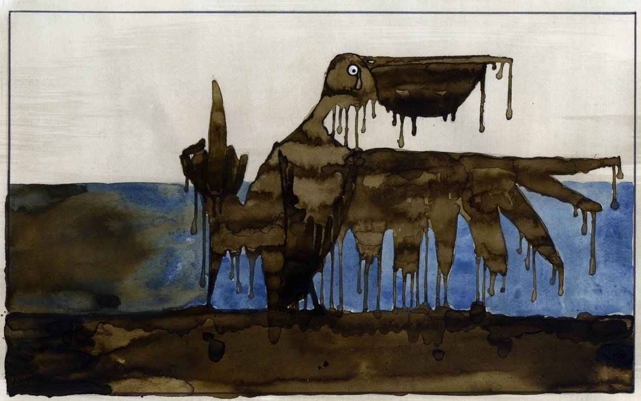 Ecological disaster: an oiled bird on a beach after the sinking of an oil tanker by Alessandro Lonati