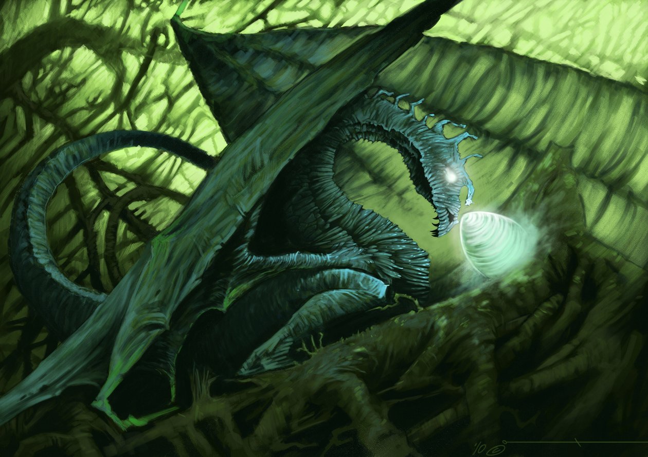Fantastic creature: a dragon protecting its egg by Alessandro Lonati