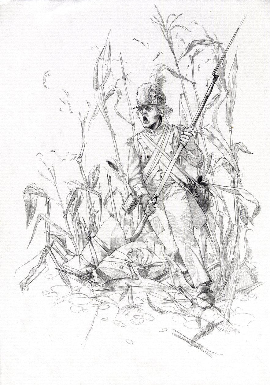 Soldier of the Napoleonic Army with Wounded Comrade by Alessandro Lonati