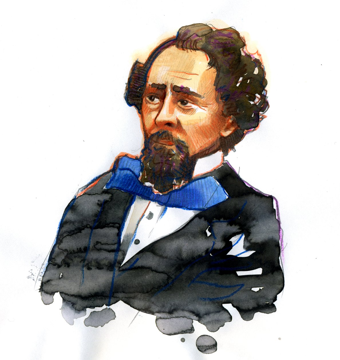 Portrait of English writer and social critic Charles Dickens by Alessandro Lonati