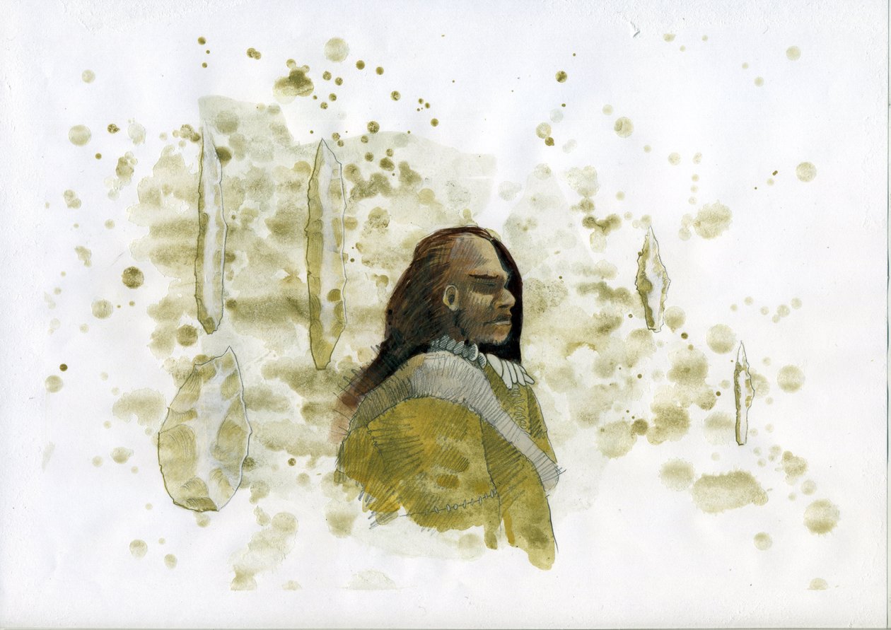 Neanderthal Man with Flint Tools (Illustration) by Alessandro Lonati