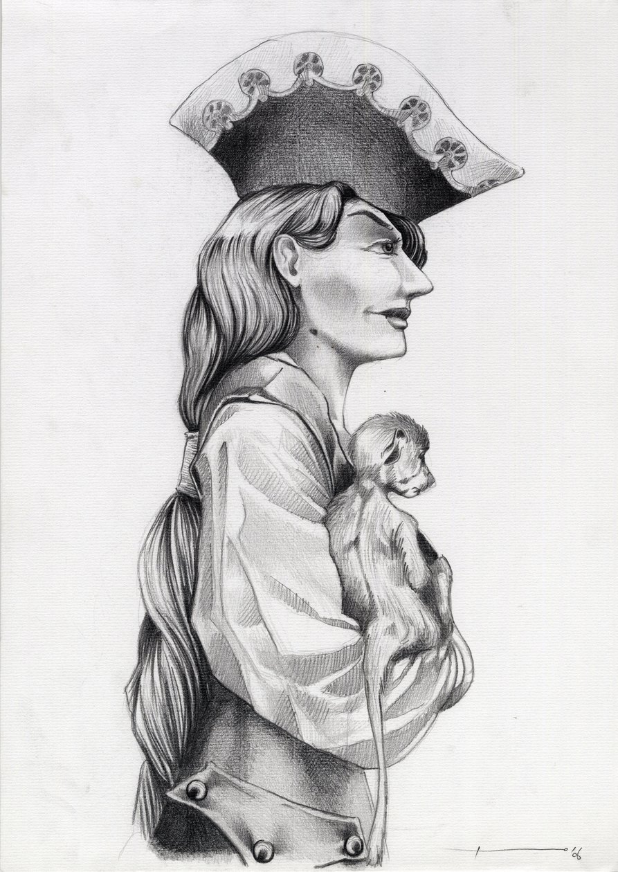 Profile Portrait of a Pirate Woman with a Monkey by Alessandro Lonati