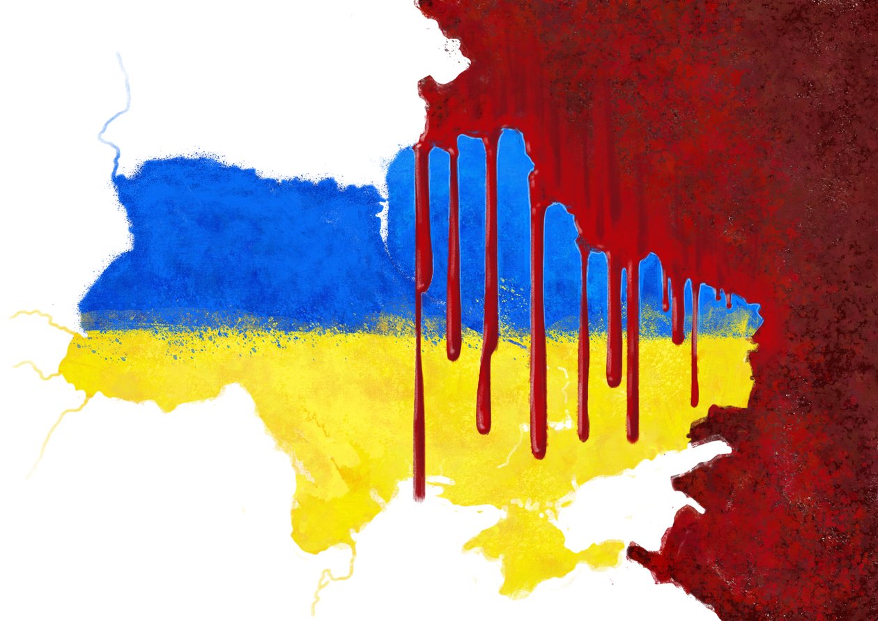 Ukraine bloodied by Russia, 2022 (illustration) by Alessandro Lonati