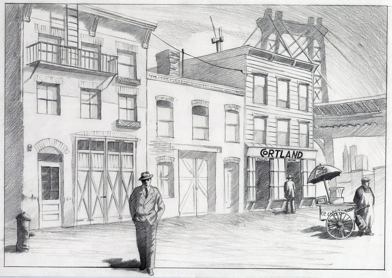 United States, New York: view of a street from a neighborhood of the city in the 1950s by Alessandro Lonati