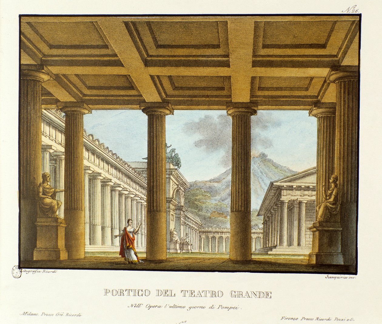 Portico of the Grand Theatre in Pompei, in the Background the Vesuve Scenography for the Performance of the Opera 