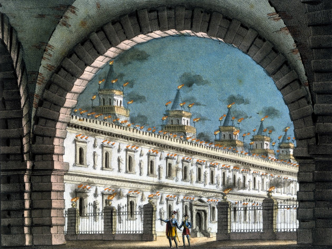 Scenography of Sanquirico for the opera “Il pirata” (The Pirate) by Vincenzo Bellini by Alessandro Sanquirico