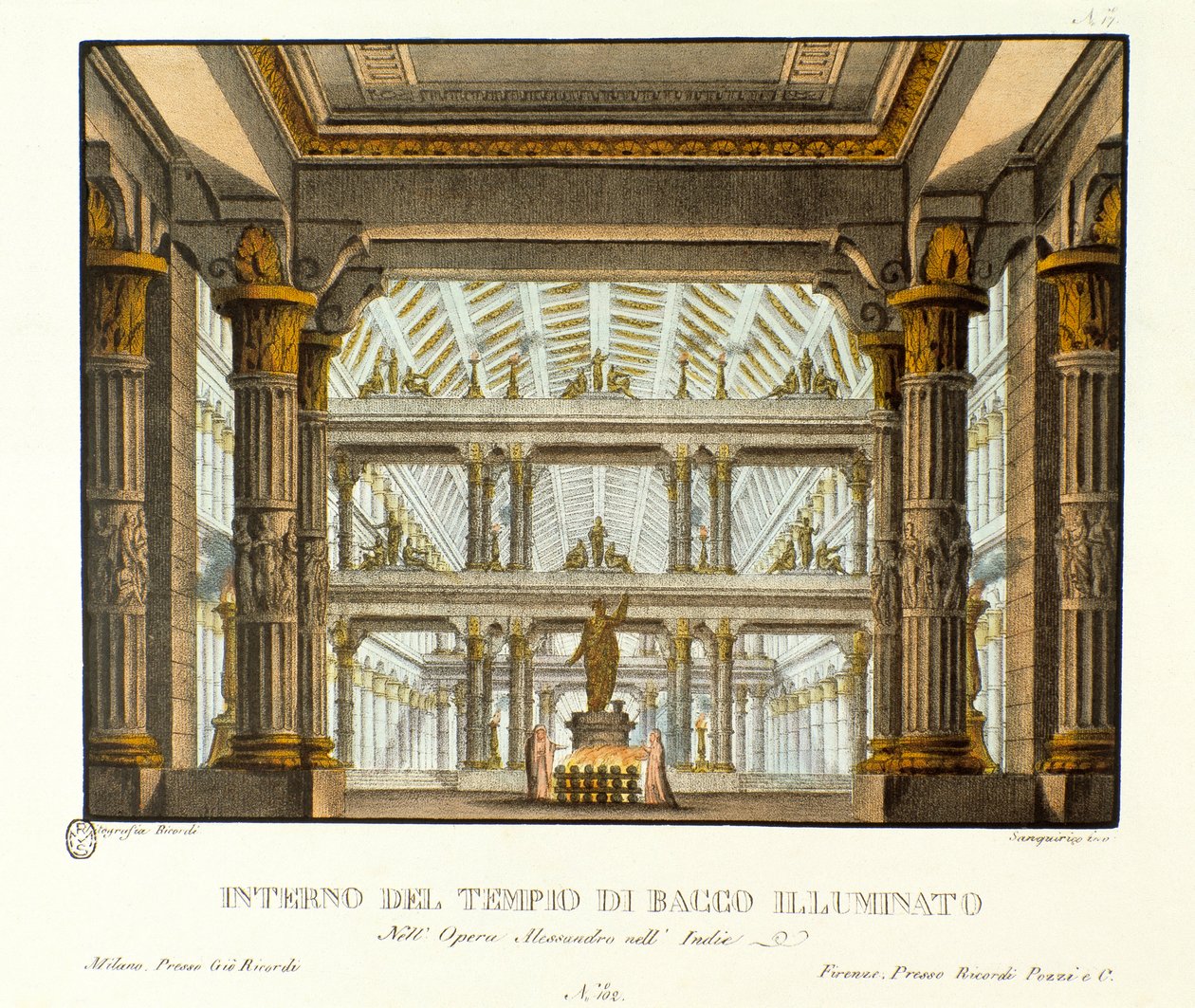 View of the interior of the temple of Bacchus illuminates Scenography for the representation of the opera 