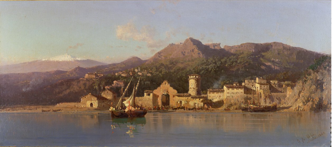 View of Taormina, Sicily, with Mount Etna in the background, 1868 by Alessandro la Volpe
