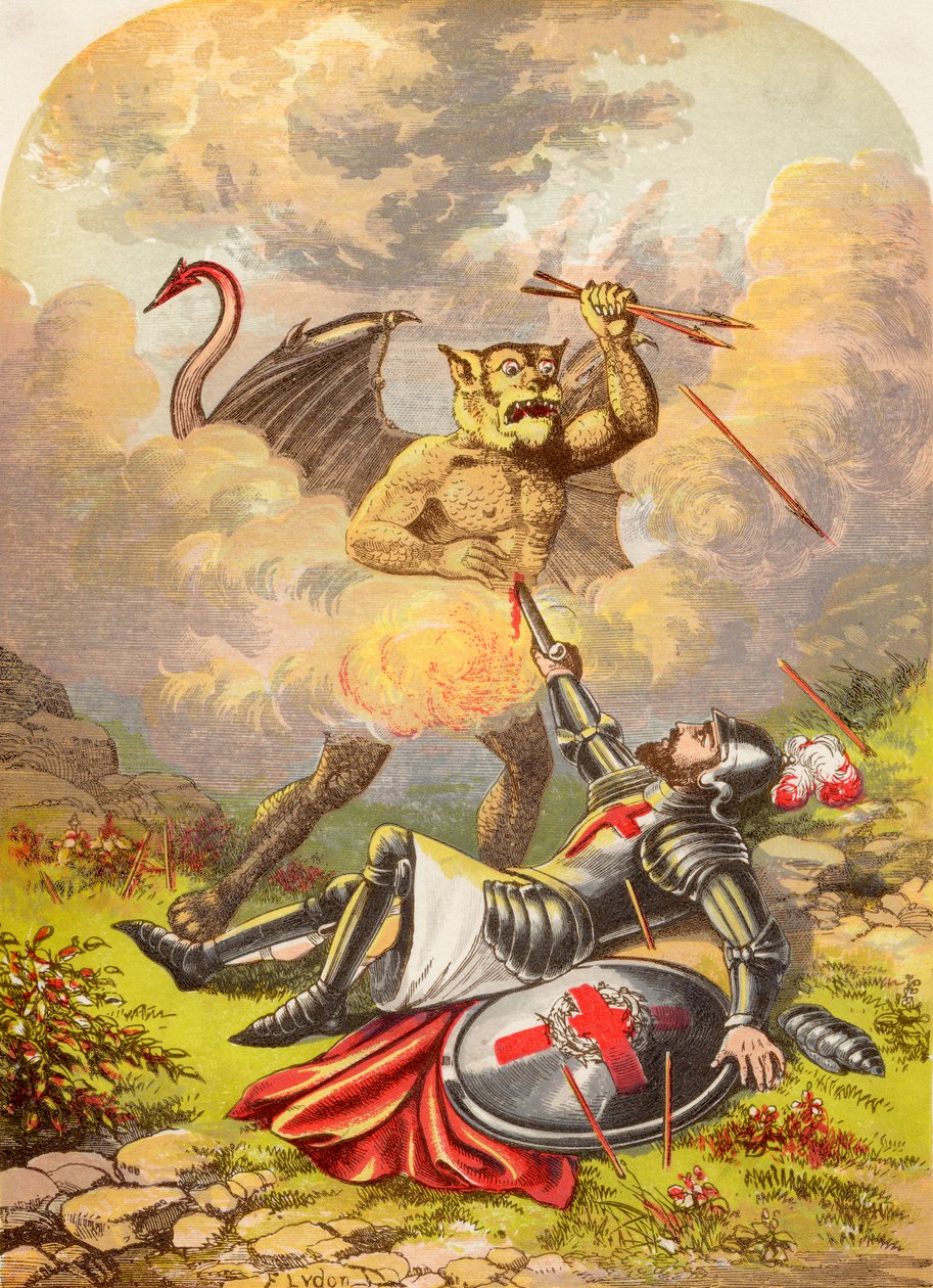 Christians Fight with Apollyon, from The Pilgrims Progress by John Bunyan published, c.1880 by Alexander Francis Lydon