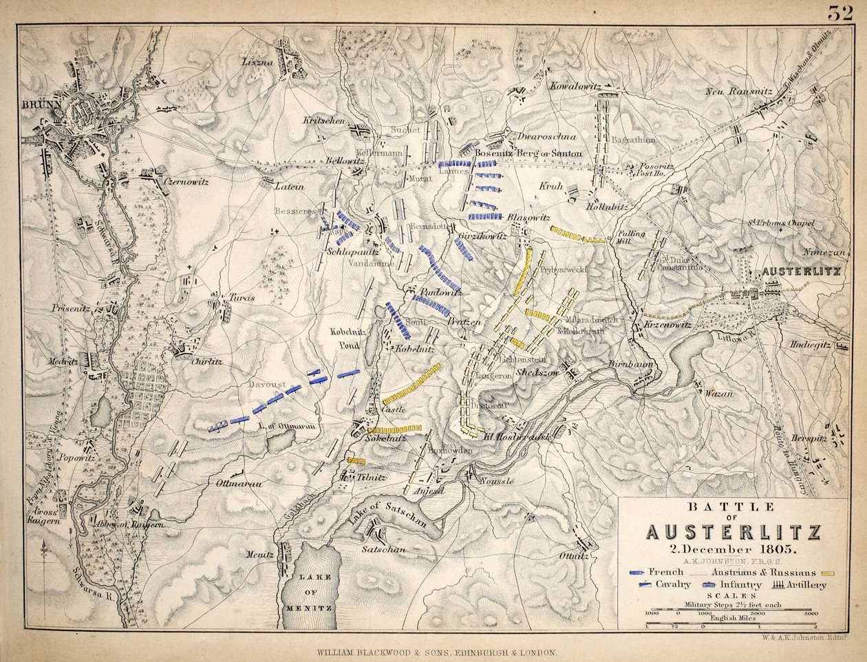 Map of the Battle of Austerlitz, published by William Blackwood and Sons, Edinburgh and London, 1848 by Alexander Keith Johnston