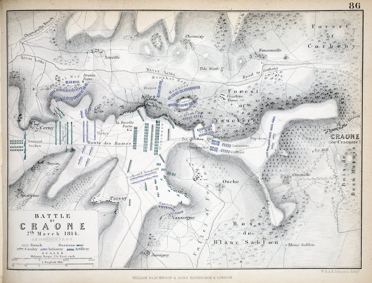 Map of the Battle of Craone by Alexander Keith Johnston