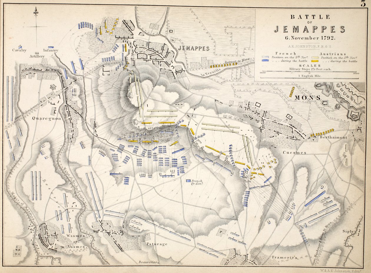 Map of the Battle of Jemappes, published by William Blackwood and Sons, Edinburgh and London, 1848 by Alexander Keith Johnston