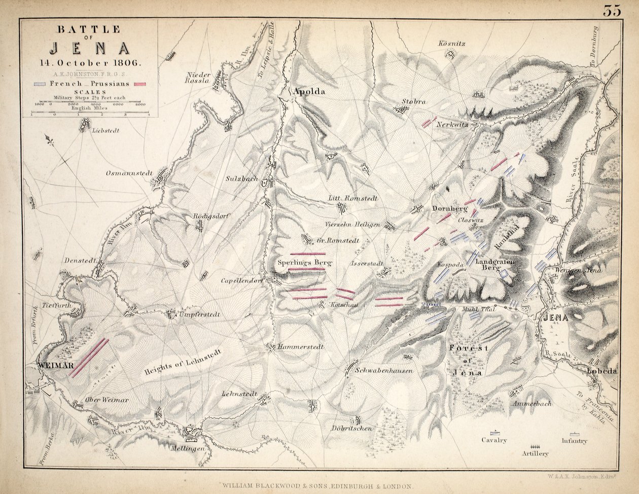 Map of the Battle of Jena, published by William Blackwood and Sons, Edinburgh and London, 1848 by Alexander Keith Johnston