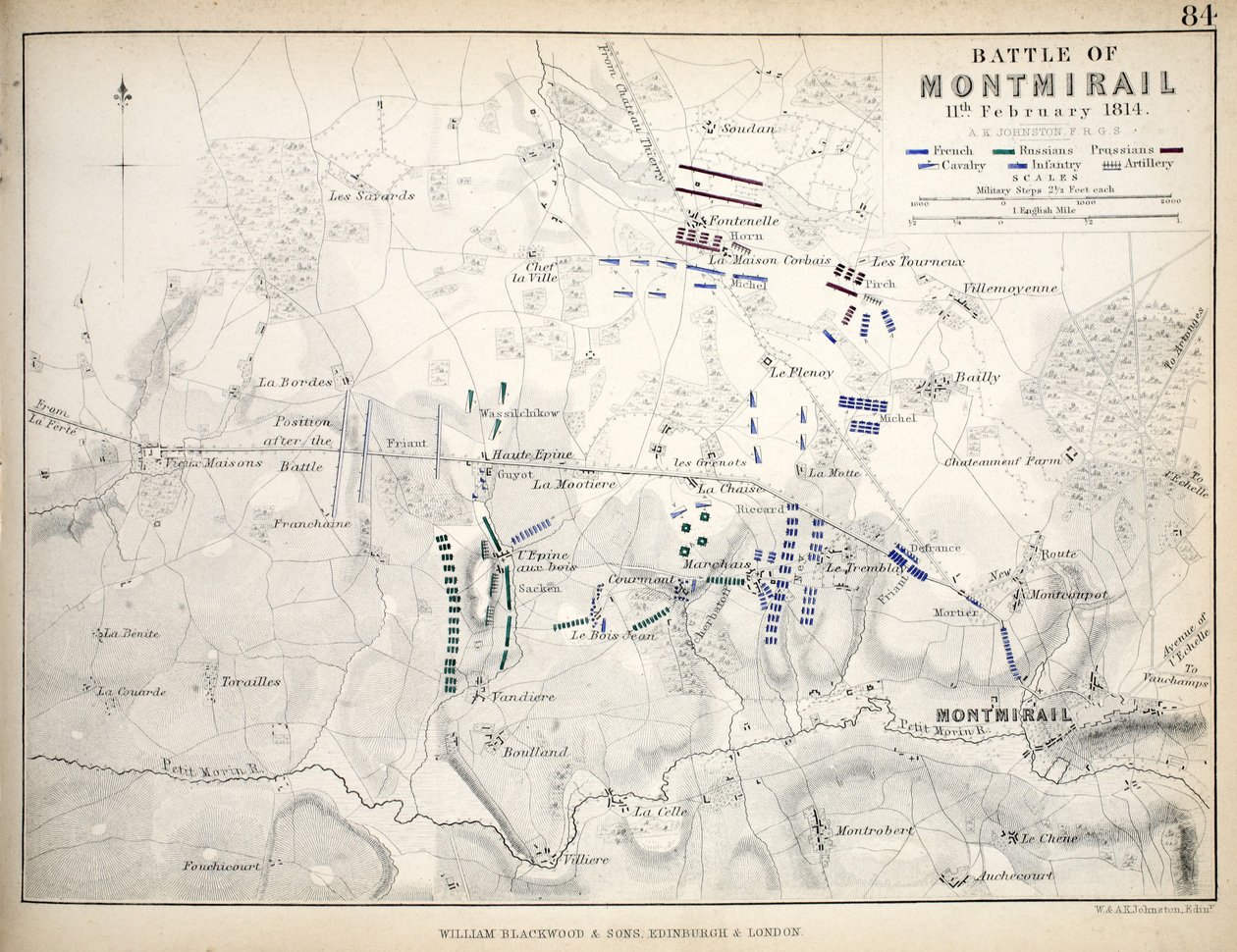Map of the Battle of Montmirail, published by William Blackwood and Sons, Edinburgh and London, 1848 by Alexander Keith Johnston