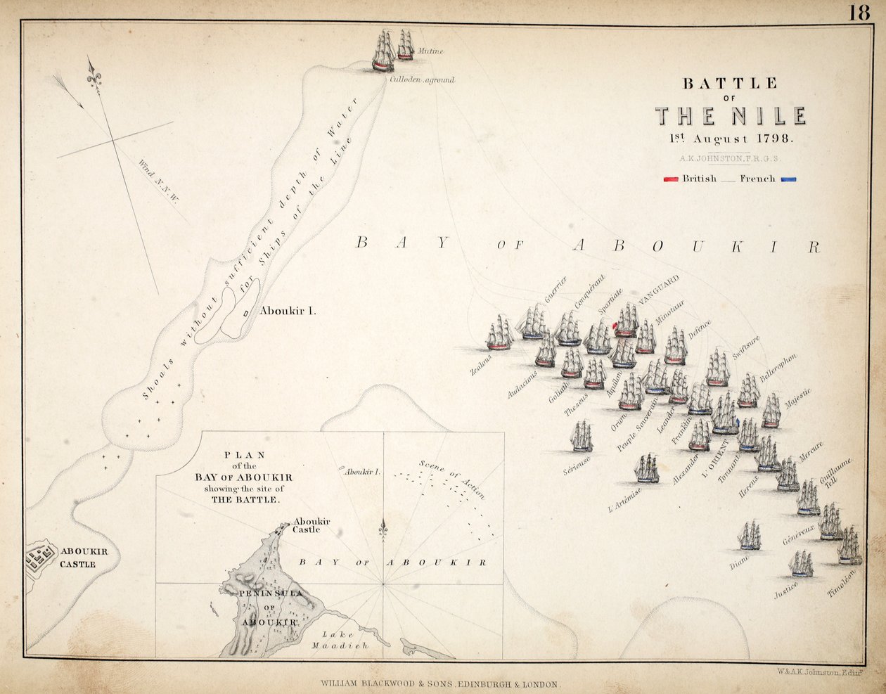 Map of the Battle of the Nile, published by William Blackwood and Sons, Edinburgh and London, 1848 by Alexander Keith Johnston