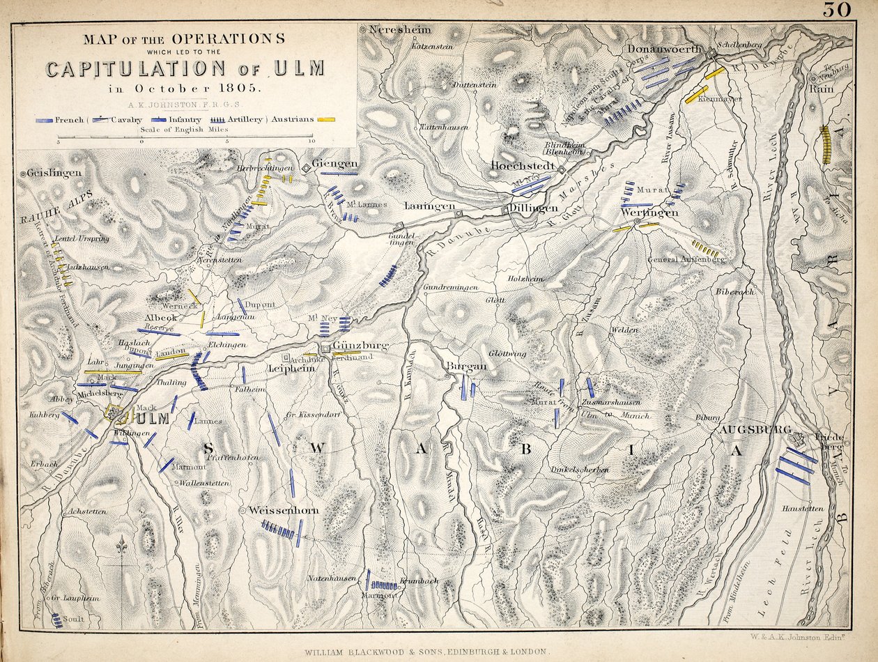 Map of the Operations which led to the Capitulation of Ulm, published by William Blackwood and Sons, Edinburgh and London, 1848 by Alexander Keith Johnston