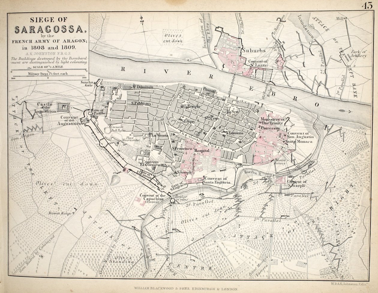 Map of the Siege of Saragossa by Alexander Keith Johnston