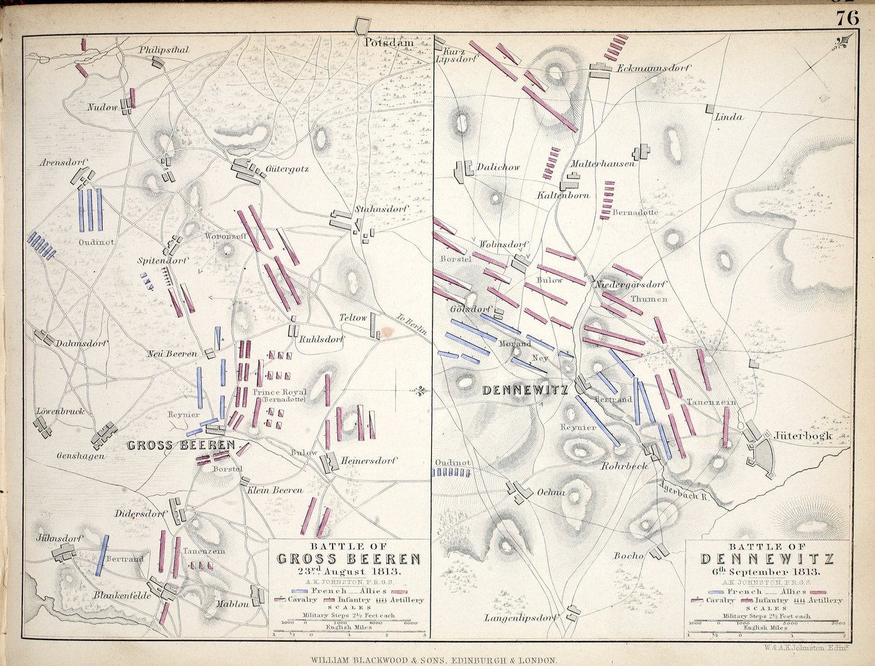 Maps of the Battle of Gross Beeren and Battle of Dennewitz, published by William Blackwood and Sons, Edinburgh and London, 1848 by Alexander Keith Johnston