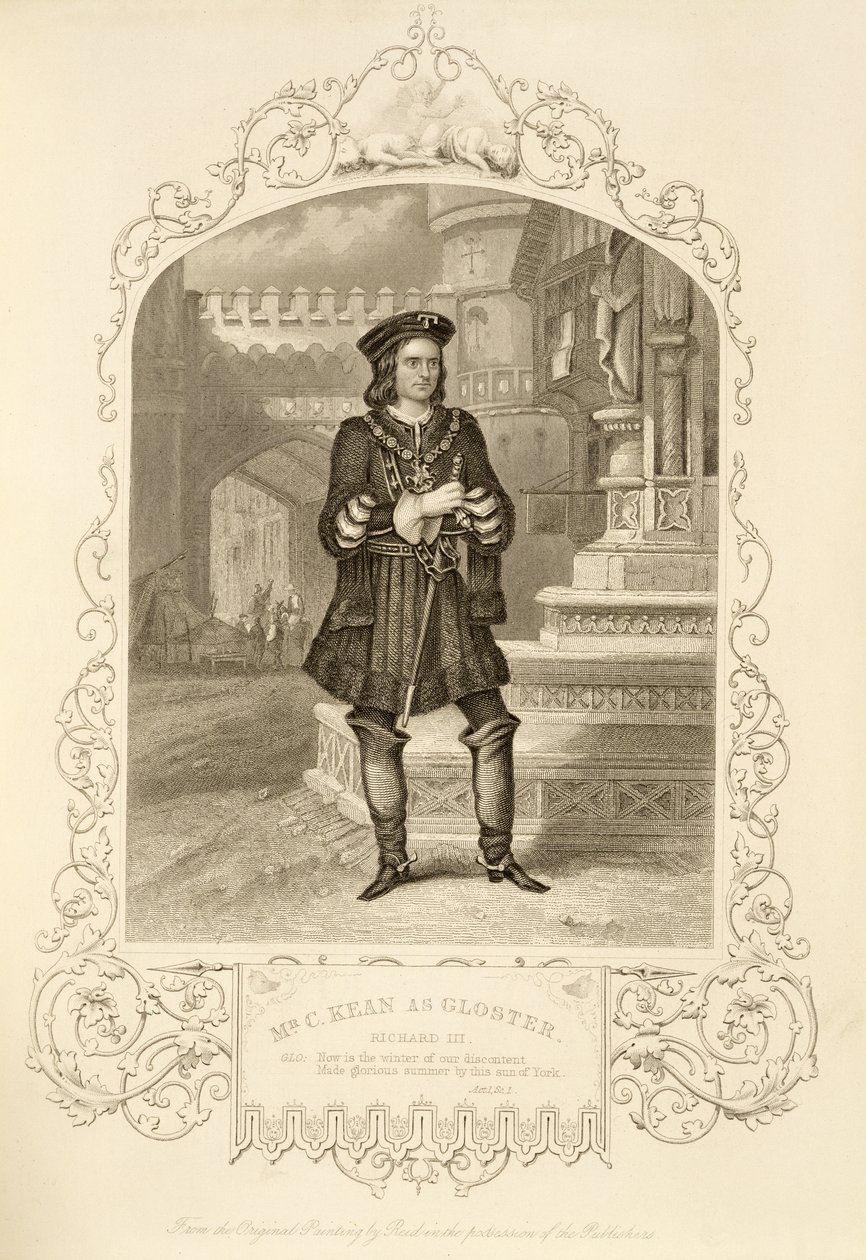 Mr C. Kean as Gloster, Act I Scene 1, in Richard III, by William Shakespeare by Alexander Reid