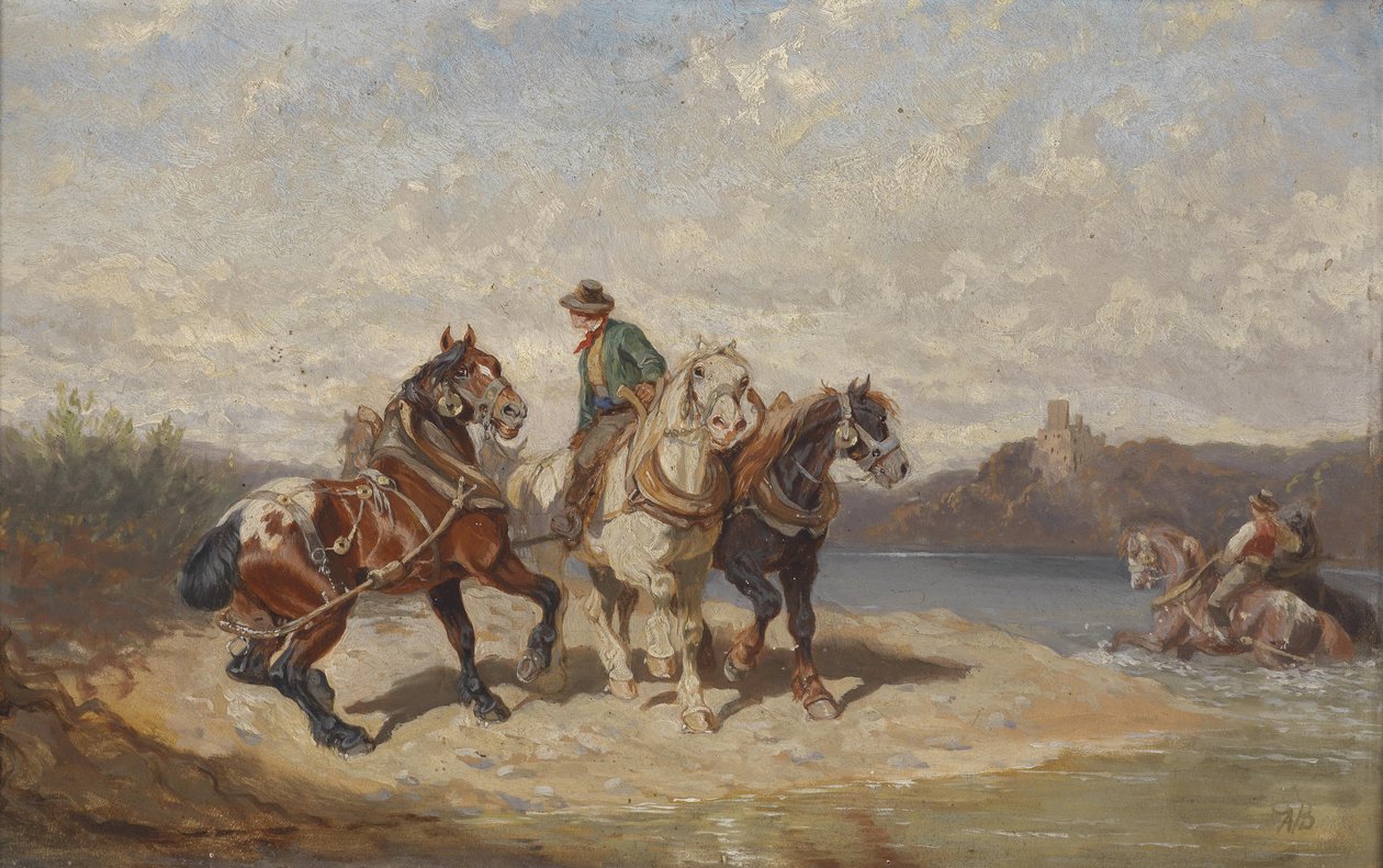 Tow Horses on the Danube by Alexander von Bensa