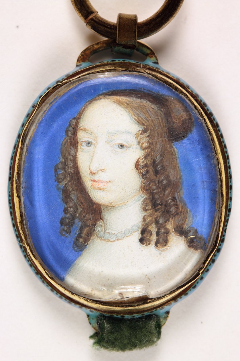 A lady wearing a pearl necklace by Alexander (attr. to) Cooper
