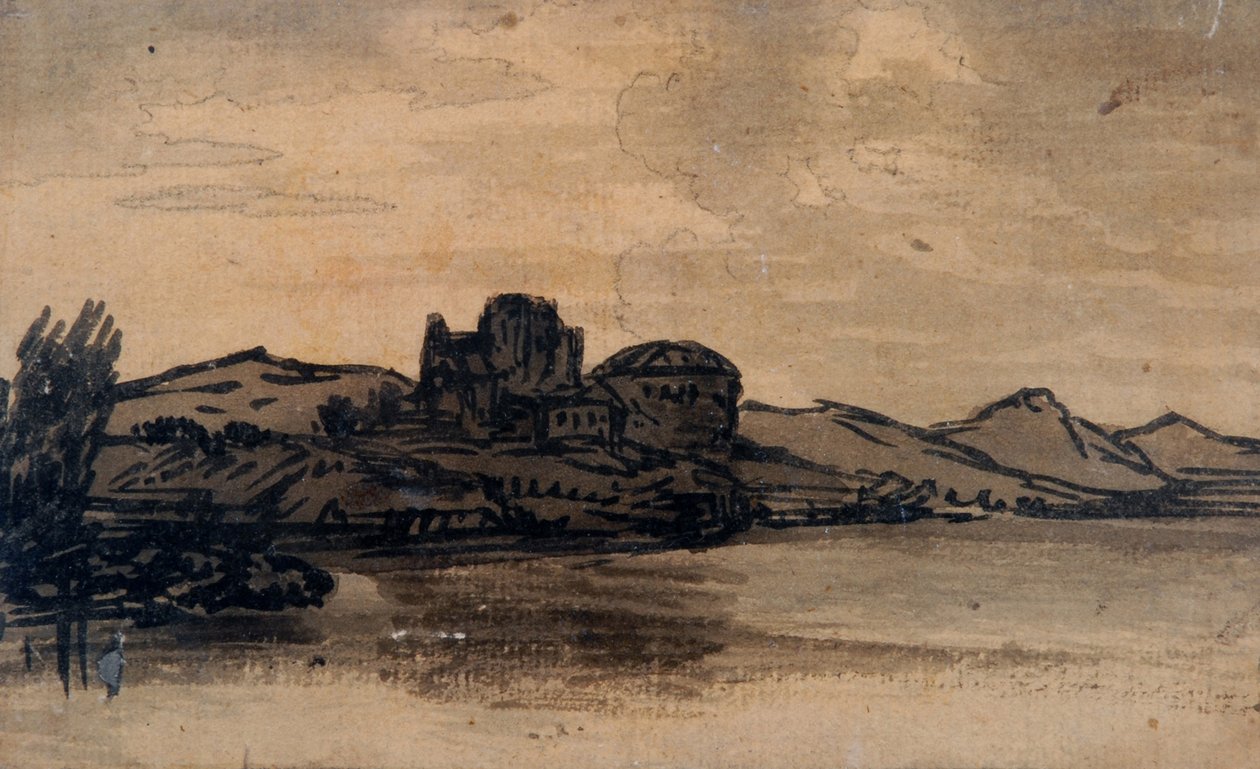 Italian Landscape with Domed Building by Alexander Cozens