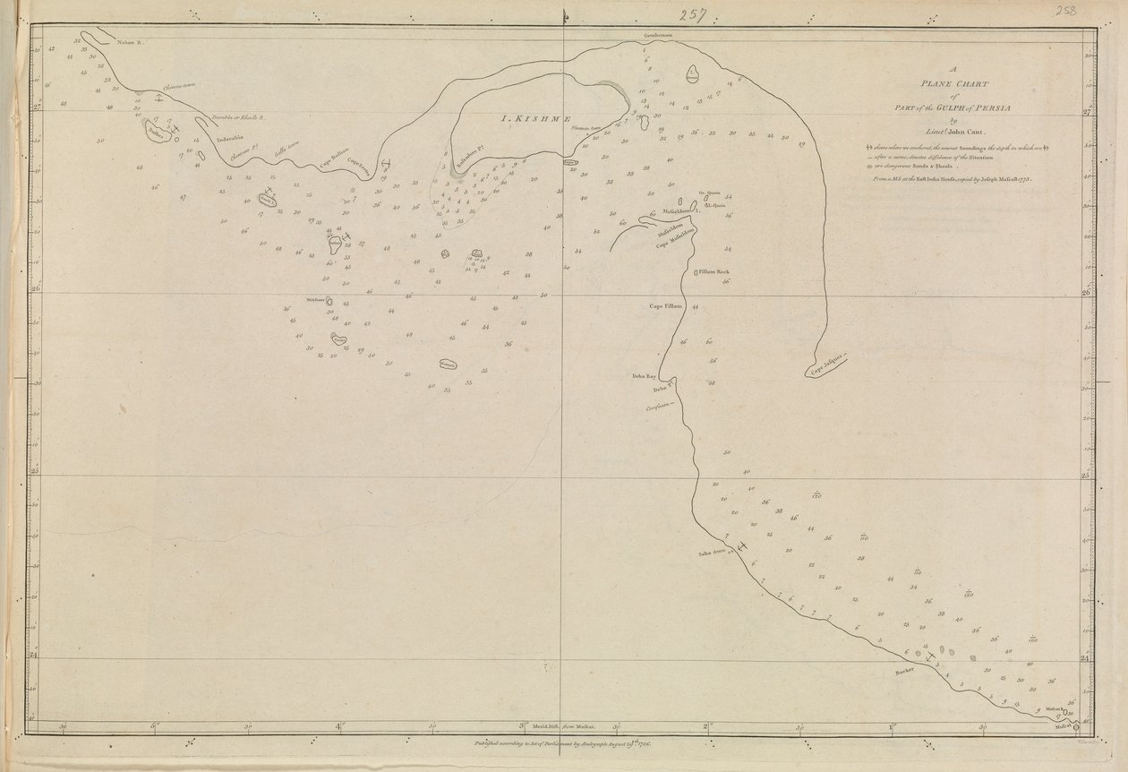 Plans of Ports, Dalrymple, Alexander Published in 1791. A Plane Chart of the Gulf of Persia, by Lieut. John Cant 1773 by Alexander Dalrymple