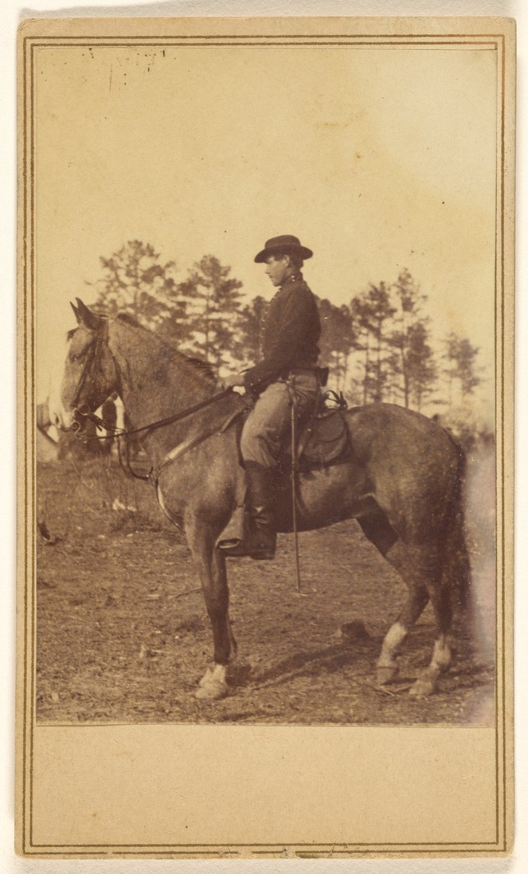 Man Wearing a Hat, in Profile, on Horseback by Alexander Gardner