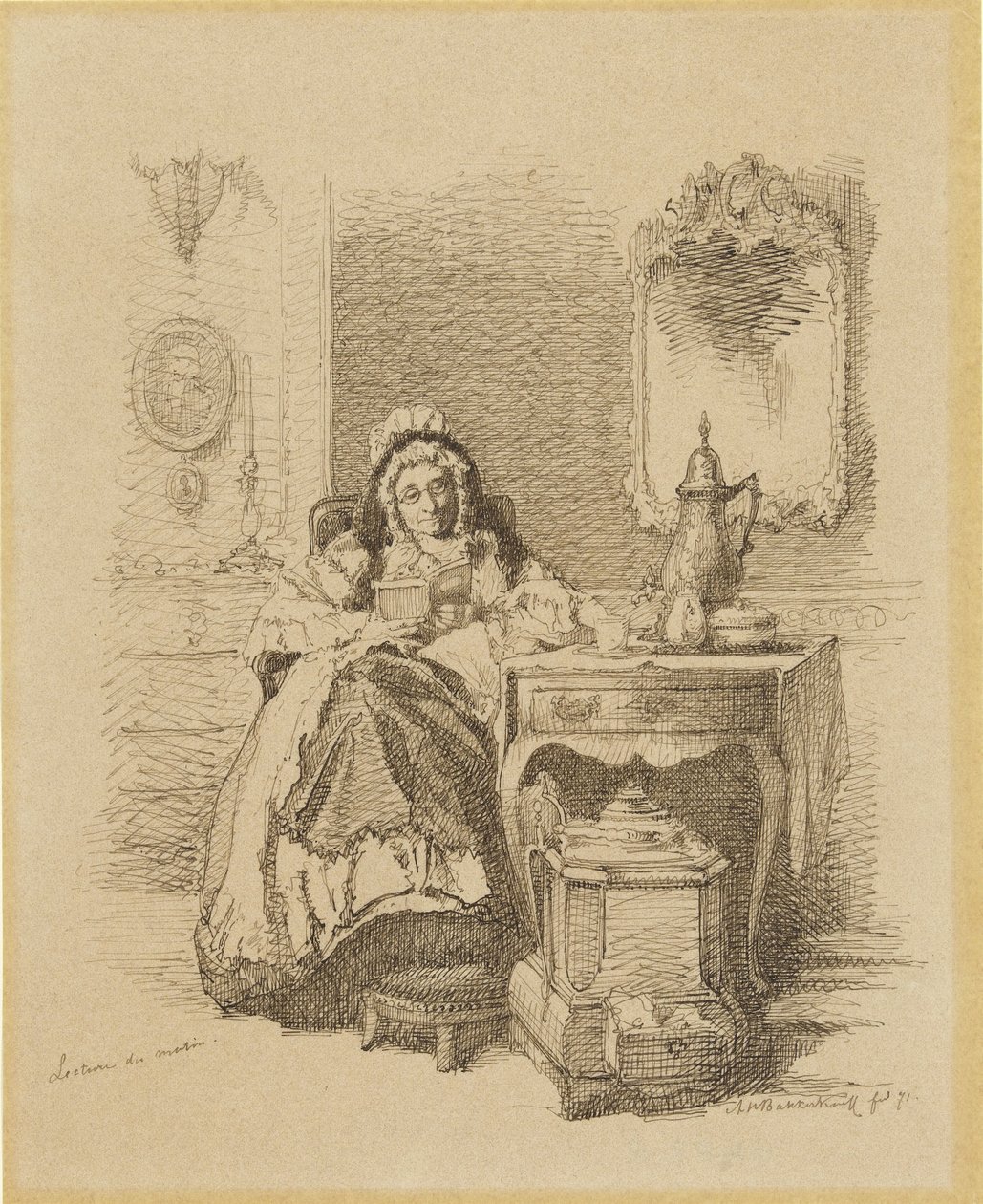 Lezende orde dame Morning reading (title on object)
