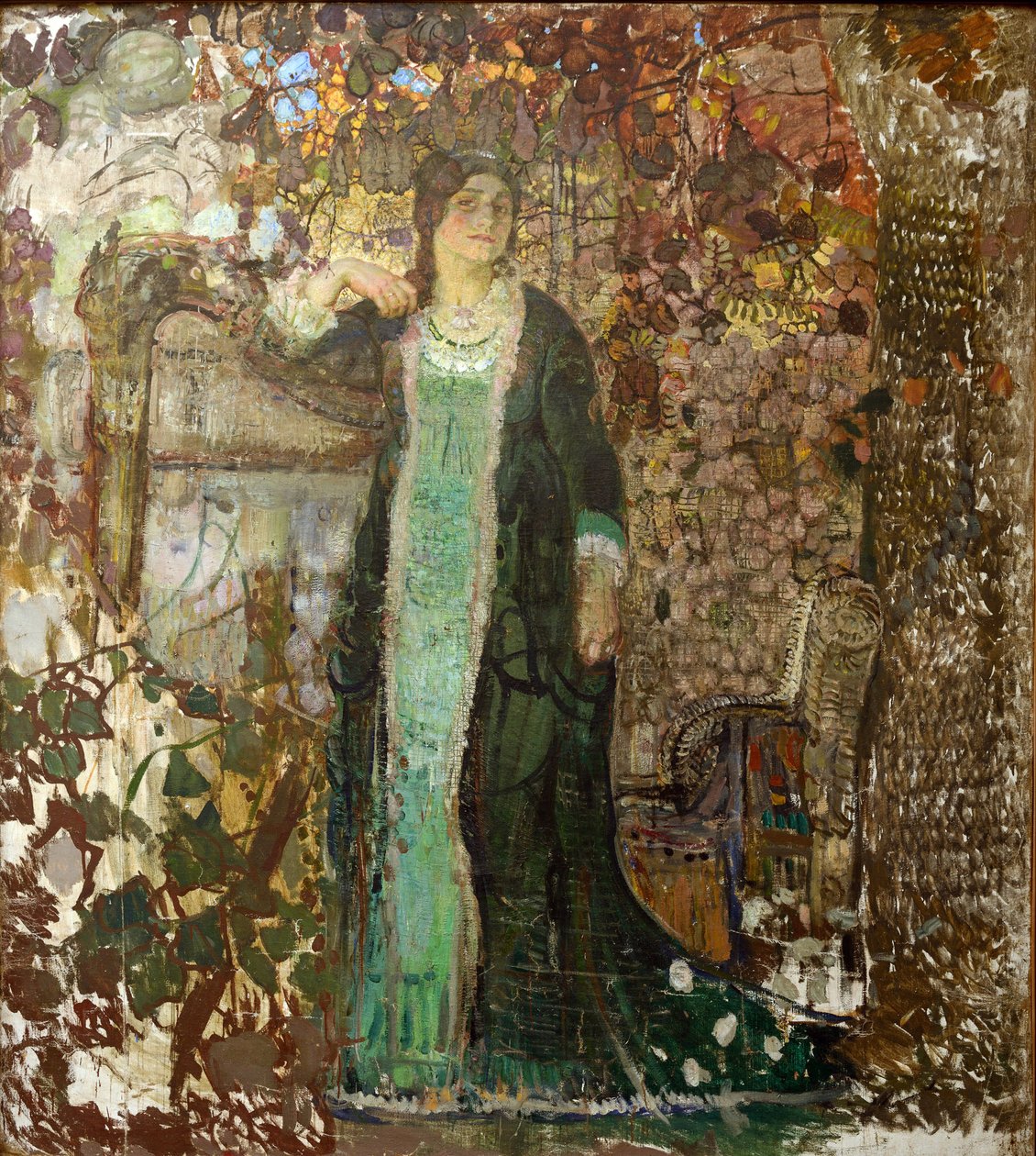 Harpist. Portrait of Tatiana Sergeevna Bartseva by Alexander Ivanovich Savinov