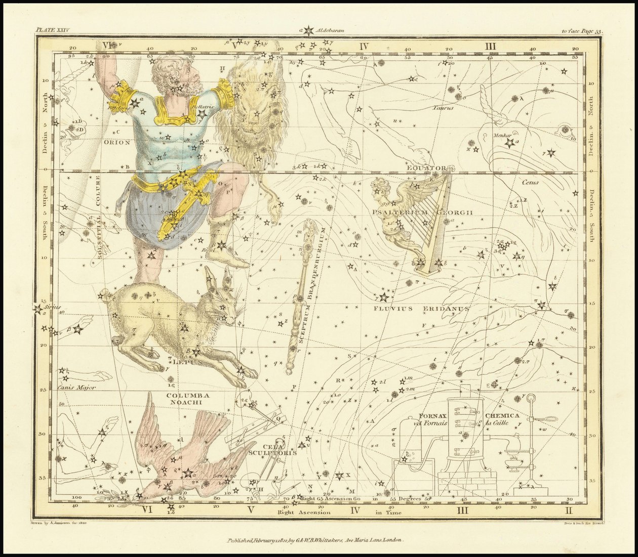 1822 - Orion, Psaltriem Georgii, Sceptrum Brandenburgium, Lepus and Columba Noachi by Alexander Jamieson