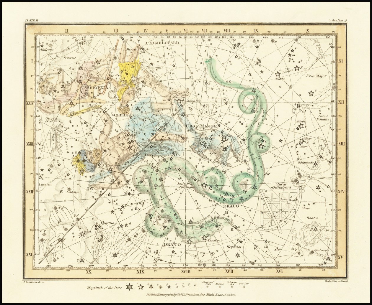 1822 - Ursa Minor - Little Bear also Showing Cassiopeia, Draco & Cepheus by Alexander Jamieson