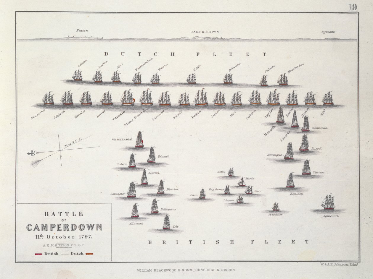 Plan of the Battle of Camperdown, 11th October 1797, c.1830s by Alexander Keith Johnston