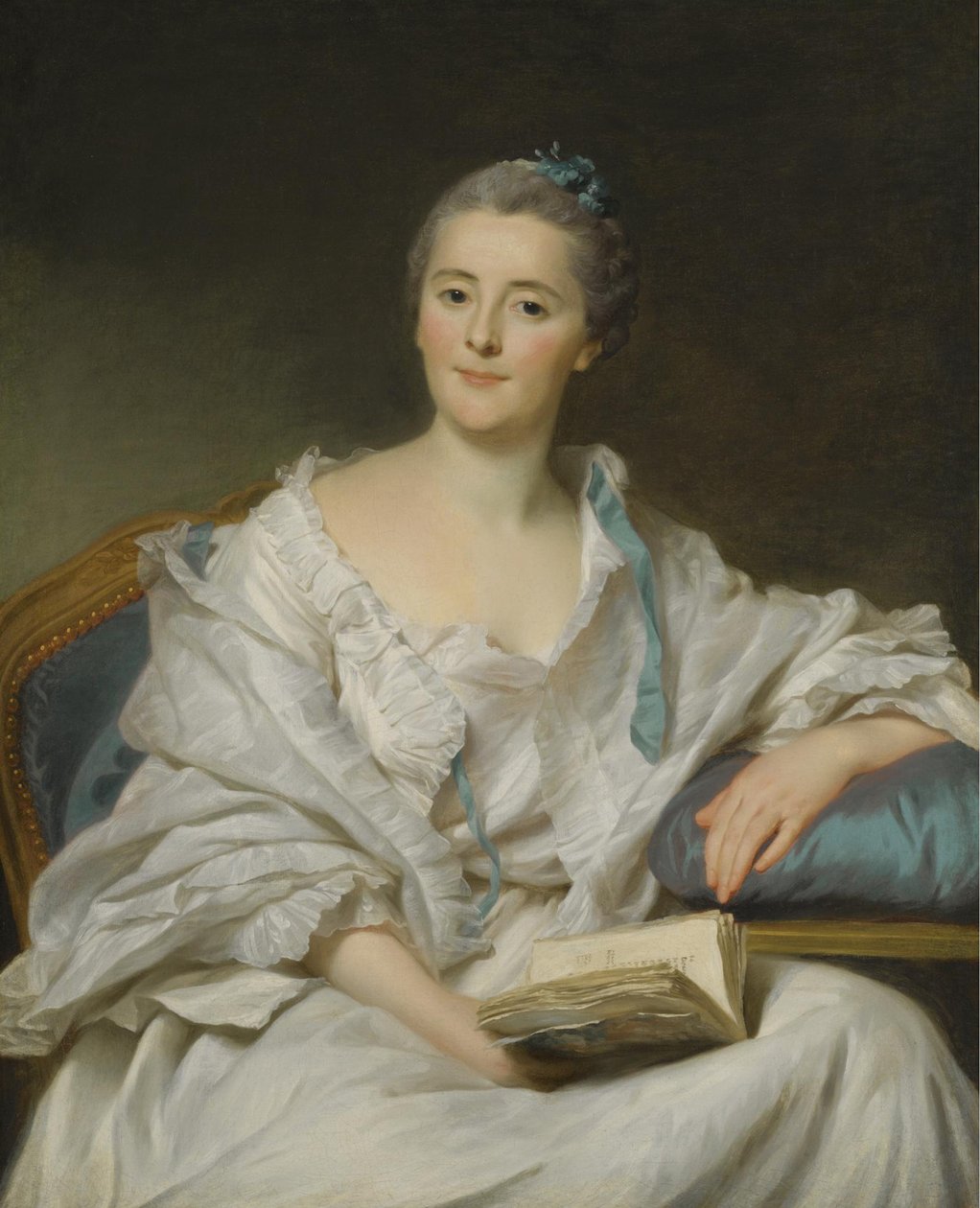 Portrait of Marie-Françoise Julie Constance Filleul, Marquise de Marigny with a Book by Alexander Roslin