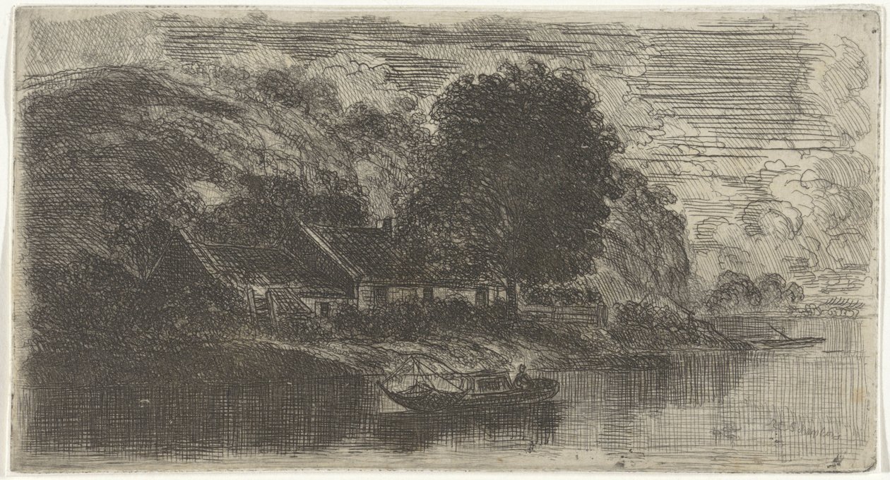 View of the Left Bank of the Meuse with Café De Rode Haan by Alexander Schaepkens