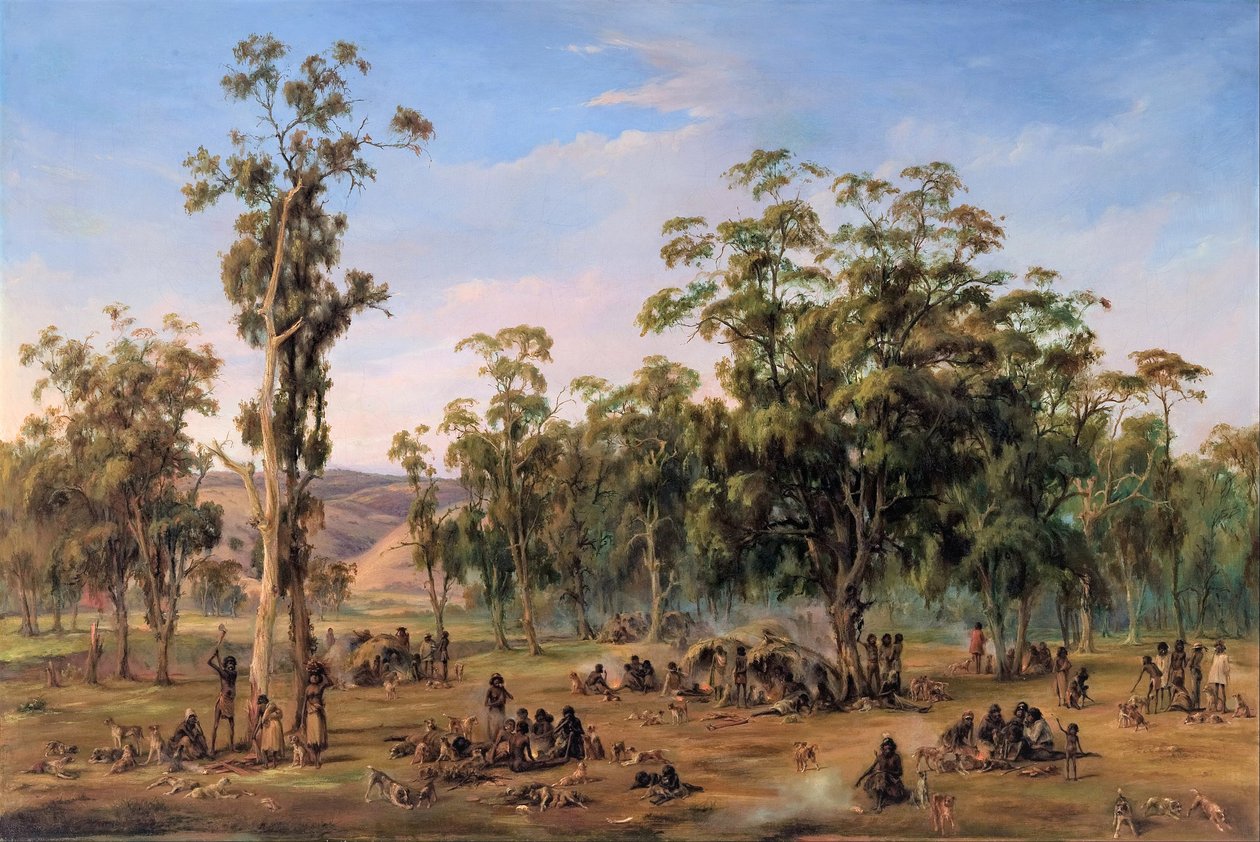An Aboriginal Encampment, Near the Adelaide Foothills by Alexander Schramm