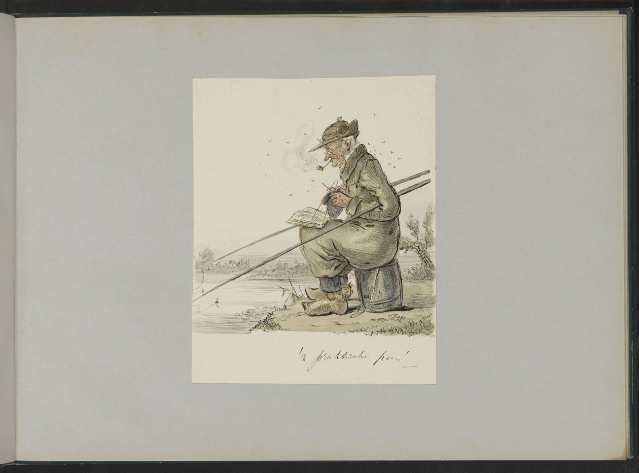 Man Fishing, Knitting, Smoking, and Reading by a Waterside by Alexander Ver Huell