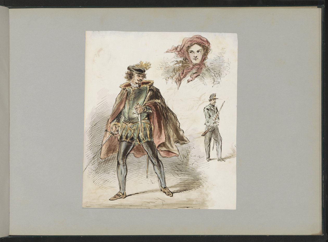 Man in Historical Costume, a Woman with Headscarf, and a Soldier by Alexander Ver Huell