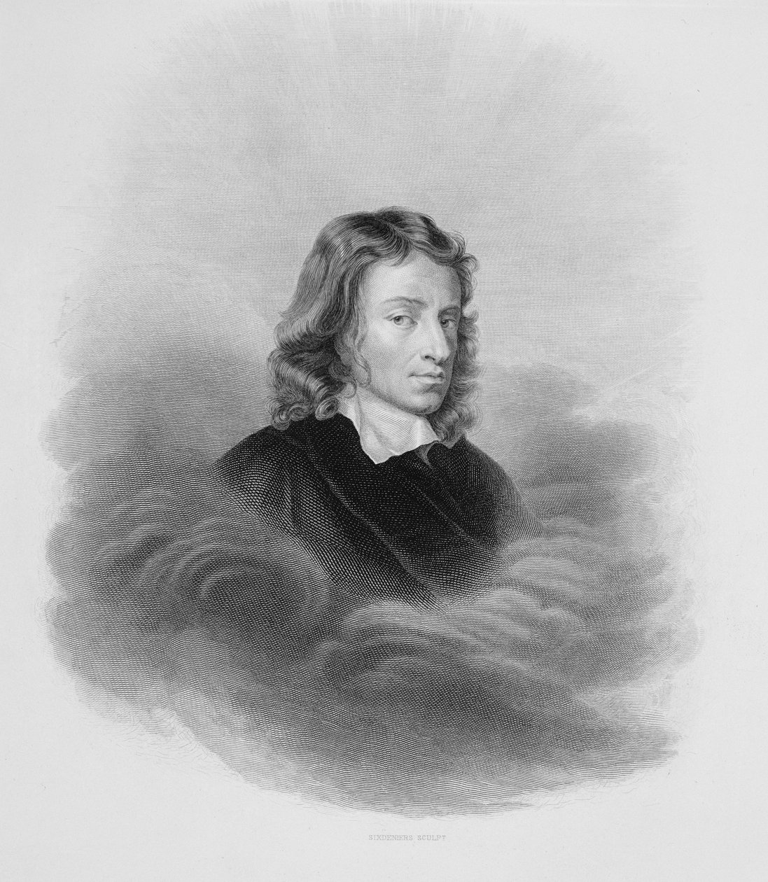 Portrait of John Milton (1608-74) engraved by the artist by Alexandre Vincent Sixdeniers