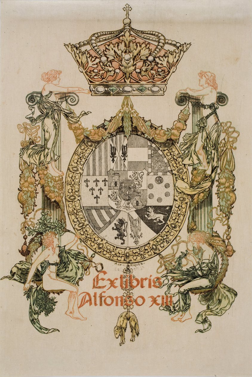 Book-Plate of Alfonso XIII by Alexandre de Riquer