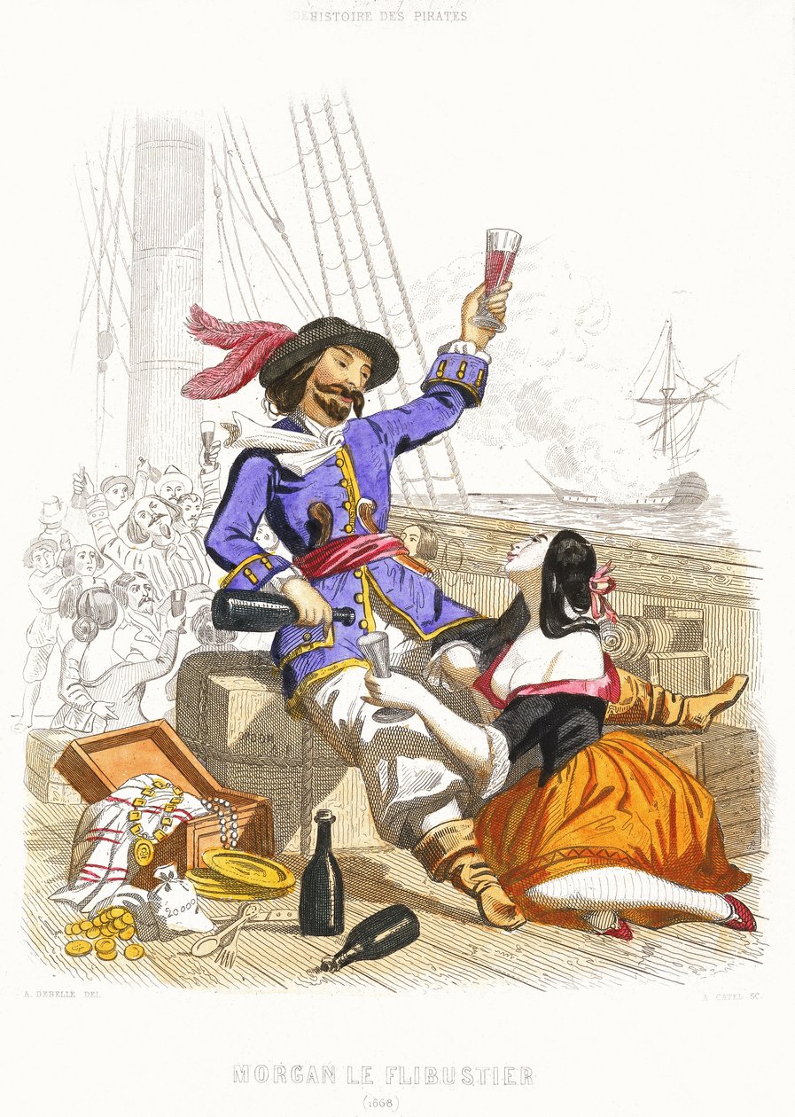 Captain Henry Morgan Carouses with Wine and Women, Mid 19th Century by Alexandre (after) Debelle
